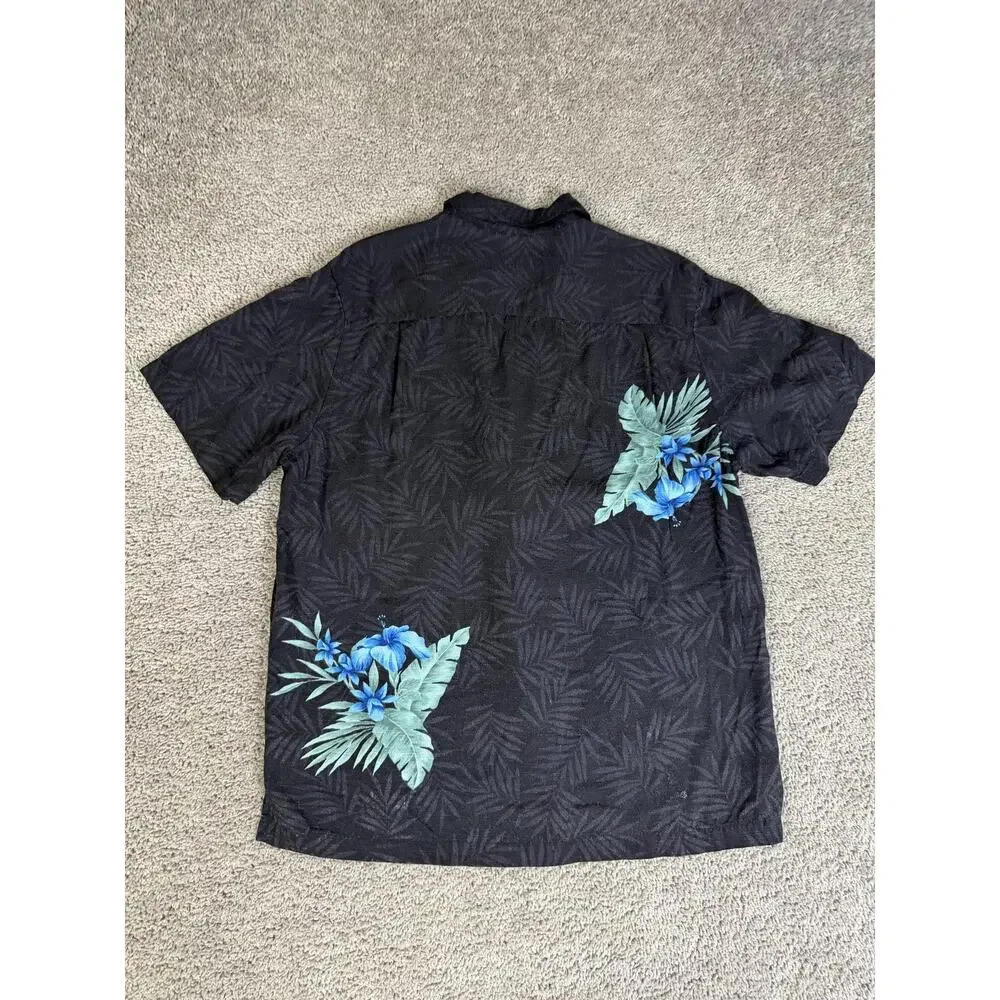 Havana Jack's Cafe Shirt Mens M Black Short Sleeve Button Up Rayon Floral